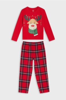 Двокомплектна різдвяна піжама з принтом оленя - червоний