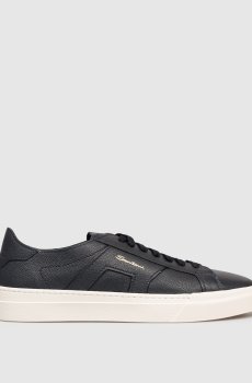 Синие кожаные кроссовки с логотипом