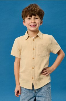 Бавовняна сорочка з кишенею - бежевий