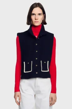 Женский темно-синий шерстяной жилет Синий U Sandro SFABO01273_Navy Blue