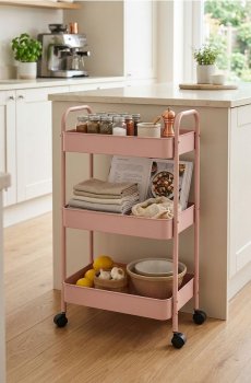 Трирівневий стелаж на коліщатках - пастельний рожевий
