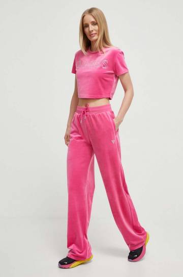 Футболка из велюра Guess COUTURE цвет розовый V3BI01 KBXI2 Футболка из велюра Guess COUTURE цвет розовый V3BI01 KBXI2