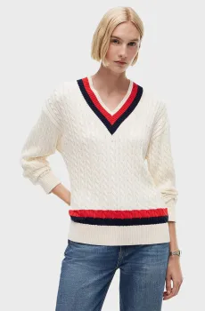 Женский белый пуловер VARSITY CABLE Бежевый S Tommy Hilfiger WW0WW49618
