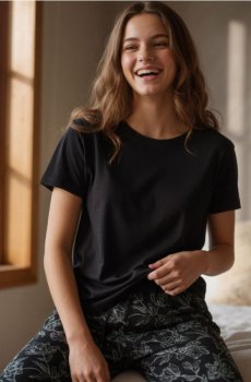 Двокомплектна бавовняна піжама - чорний