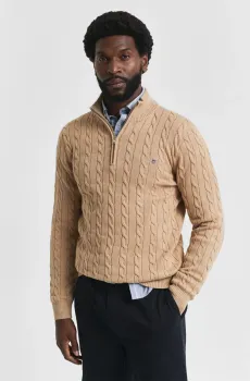 Мужская бежевая кофта COTTON CABLE HALF ZIP Бежевый M Gant 8050603