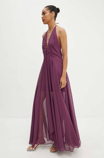 Платье Rotate Chiffon Halterneck Dress цвет фиолетовый maxi расклешённое 1129001364 Платье Rotate Chiffon Halterneck Dress цвет фиолетовый maxi расклешённое 1129001364