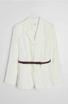 Жакет із віскозою та домішкою льону - кремовий