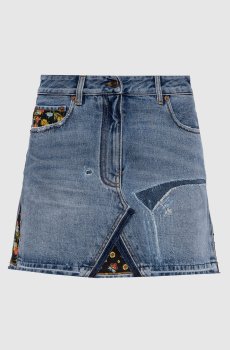 Голубая джинсовая юбка мини с патчем логотипа