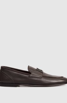 Коричневые кожаные лоферы с монограммой логотипа DG