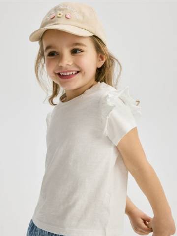 Reserved - Бавовняна футболка з оборками - кремовий - 7086G-01X