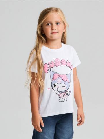 Бавовняна футболка з принтом Kuromi - білий