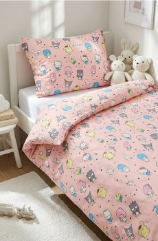 Комплект бавовняної постільної білизни Hello Kitty - пастельний рожевий