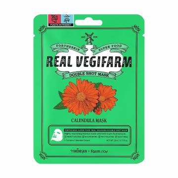 Тканевая маска для лица Fortheskin Super Food Real Vegifarm Double Shot Mask Calendula, 23 мл Тканевая маска для лица Fortheskin Super Food Real Vegifarm Double Shot Mask Calendula, 23 мл