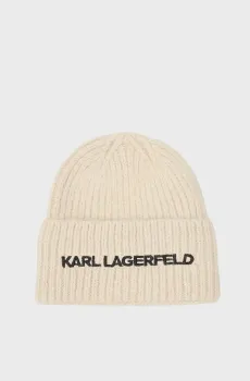 Женская бежевая шерстяная шапка K/ESSENTIAL BEANIE Бежевый ONESIZE Karl Lagerfeld 246W3411