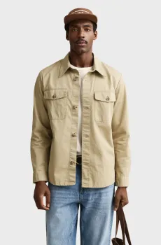 Мужская бежевая рубашка TWILL OVERSHIRT Бежевый L Gant 3250309