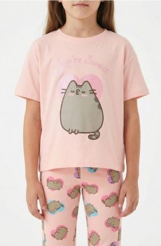 Бавовняна футболка з принтом Pusheen the Cat - пастельний рожевий