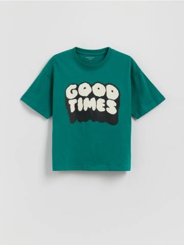 Reserved - Бавовняна футболка з принтом - зелений - 098FH-77X