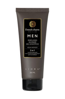 Парфюмированный гель-шампунь для душа 3 в 1 Liora French Charm Men Perfumed Shower Gel-Shampoo Aqua Woody мужской, 260 мл