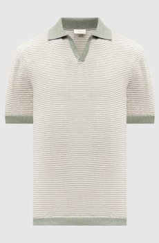 Зеленое поло в узор полоску