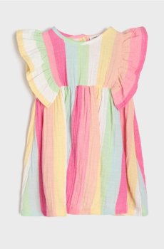 Бавовняна сукня в смужку з воланами - різнобарвний