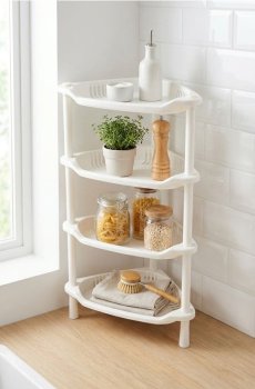 Кутова чотирирівнева полиця - білий