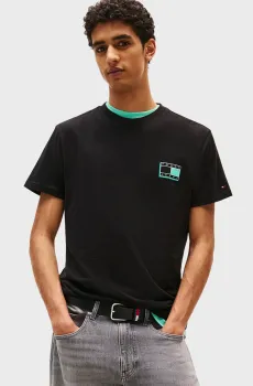 Мужская черная футболка SLIM POP COLOR FLAG Черный S Tommy Jeans DM0DM21577