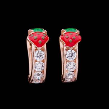 Золотые детские серьги "Клубника" с эмалью с04073 Золотые детские серьги "Клубника" с эмалью с04073