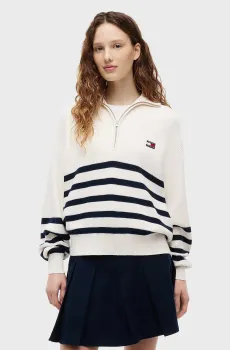 Женская белая кофта в полоску QUARTER ZIP SWEATER Белый L Tommy Jeans DW0DW22928
