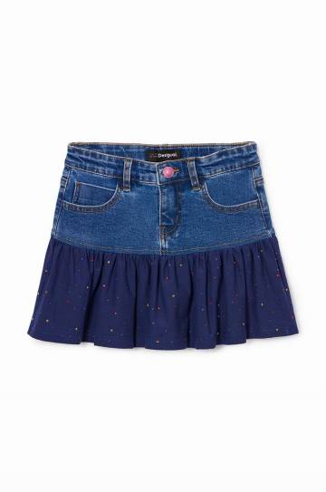 Детская джинсовая юбка Desigual цвет синий mini расклешённая 24WGFD01 Детская джинсовая юбка Desigual цвет синий mini расклешённая 24WGFD01