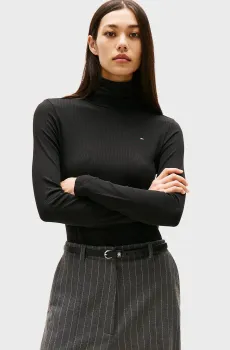 Женский черный гольф SLIM 5X2 RIB ROLL-NK Черный S Tommy Hilfiger WW0WW39826