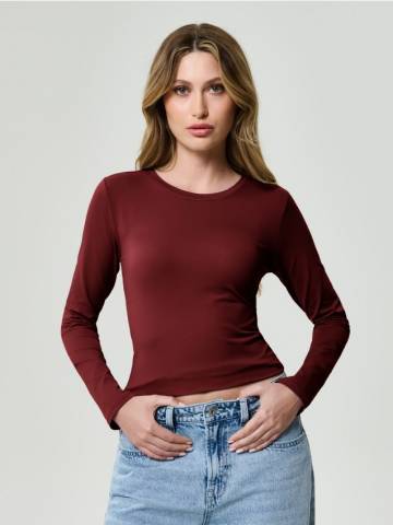 Гладка блузка з довгим рукавом - буряковий Гладка блузка з довгим рукавом - буряковий