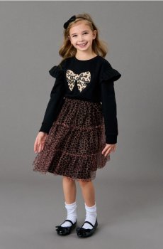 Тюлева спідниця міді з леопардовим принтом - різнобарвний