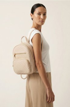 Рюкзак зі штучної шкіри з монограмою - бежевий