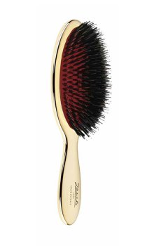 Расческа для волос Janeke Mini Hair Brush Золотая, с хромированным покрытием и щетиной кабана, размер S
