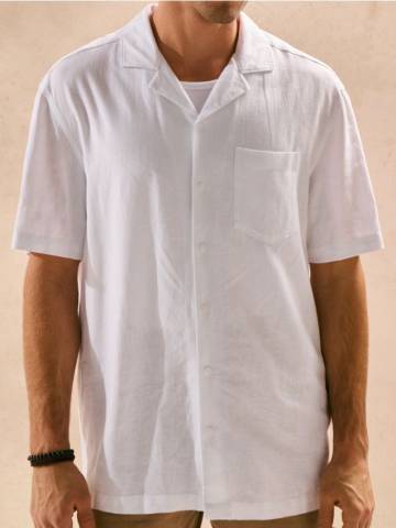 Сорочка зі змішаною тканиною з льоном - білий