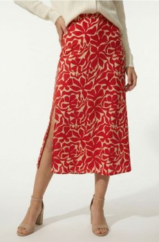 Віскозна міді спідниця з боковими розрізами - червоний