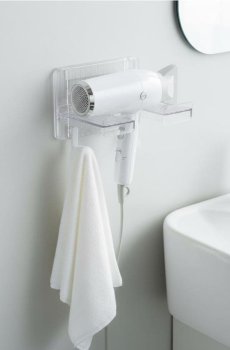 Тримач для фена у ванній кімнаті з гачками - білий