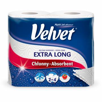 Бумажные полотенца Velvet Extra Long белые, 2 слоя, 90 отрывов (двойная намотка), 2 шт Бумажные полотенца Velvet Extra Long белые, 2 слоя, 90 отрывов (двойная намотка), 2 шт