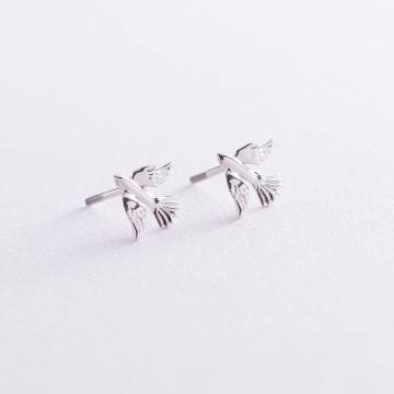 Серьги - пусеты "Птички" в белом золоте с06986 Серьги - пусеты "Птички" в белом золоте с06986