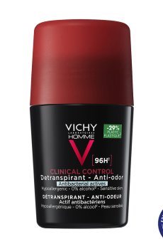 Мужской шариковый антиперспирант Vichy Homme Clinical Control Deperspirant 96H против чрезмерного потоотделения и запаха, 50 мл
