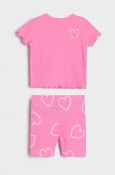 Вязаний комплект з принтом у формі сердець - рожевий