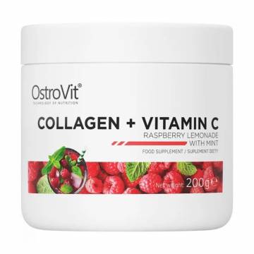 Коллаген и витамин С OstroVit Collagen + Vitamin C, со вкусом малинового лимонада с мятой, в порошке, 200 г