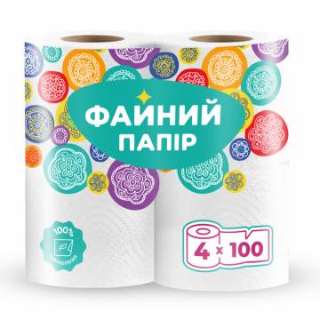 Туалетная бумага Papero Файная бумага, 2х-слойная, 100 отрывов, 4 рулона