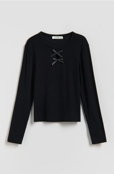 Reserved - Футболка з трикотажу в рубчик з високим вмістом віскози - чорний - 510EG-99X