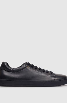 Синие кожаные кеды с фактурным логотипом