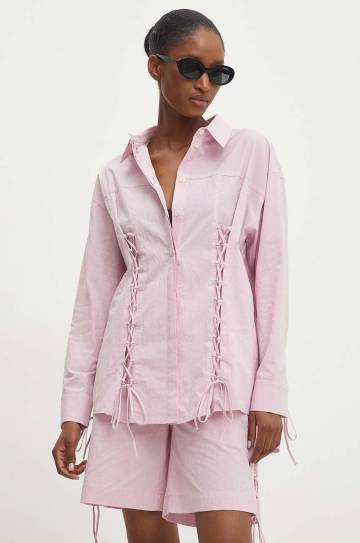 Хлопковая рубашка Answear Lab женская цвет розовый relaxed классический воротник Хлопковая рубашка Answear Lab женская цвет розовый relaxed классический воротник
