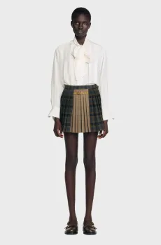 Женская плиссированная юбка в клетку Разноцветный 38 Sandro SFPJU01559_Ocher - Blue