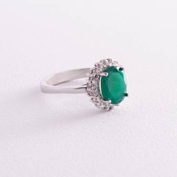 Серебряное кольцо (хризопраз, фианиты) 111477 Серебряное кольцо (хризопраз, фианиты) 111477