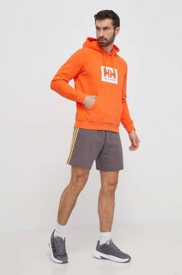 Хлопковая кофта Helly Hansen цвет оранжевый с капюшоном с принтом Хлопковая кофта Helly Hansen цвет оранжевый с капюшоном с принтом