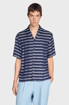 Мужская синяя рубашка в полоску Синий M Sandro SHPCM01687_Navy Blue